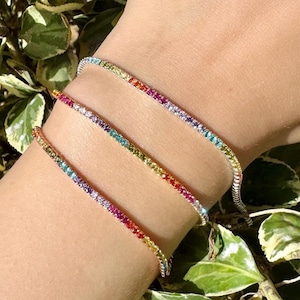 Rainbow Tennis Bracelet, Multicolor Tennis Bracelet, Colorful Tennis Bracelet, Dainty Bracelet for Women, Gift for Her, Christmas Gifts